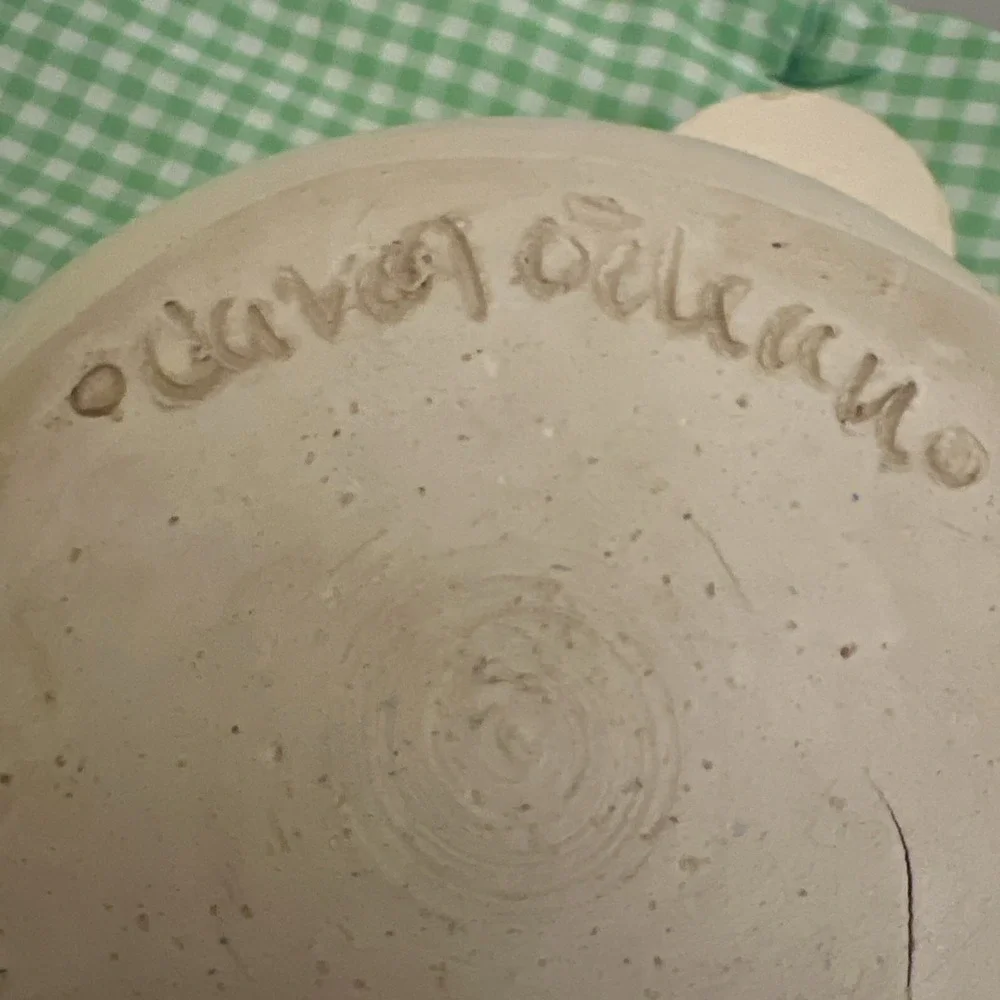 Sm Dog‎ Food Water Bowl White Dog Brown Spots Glazed Studio Pottery Signed 5